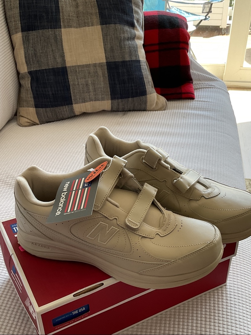New Balance men  Beige/Tan Hook-and-Loop Sneakers
